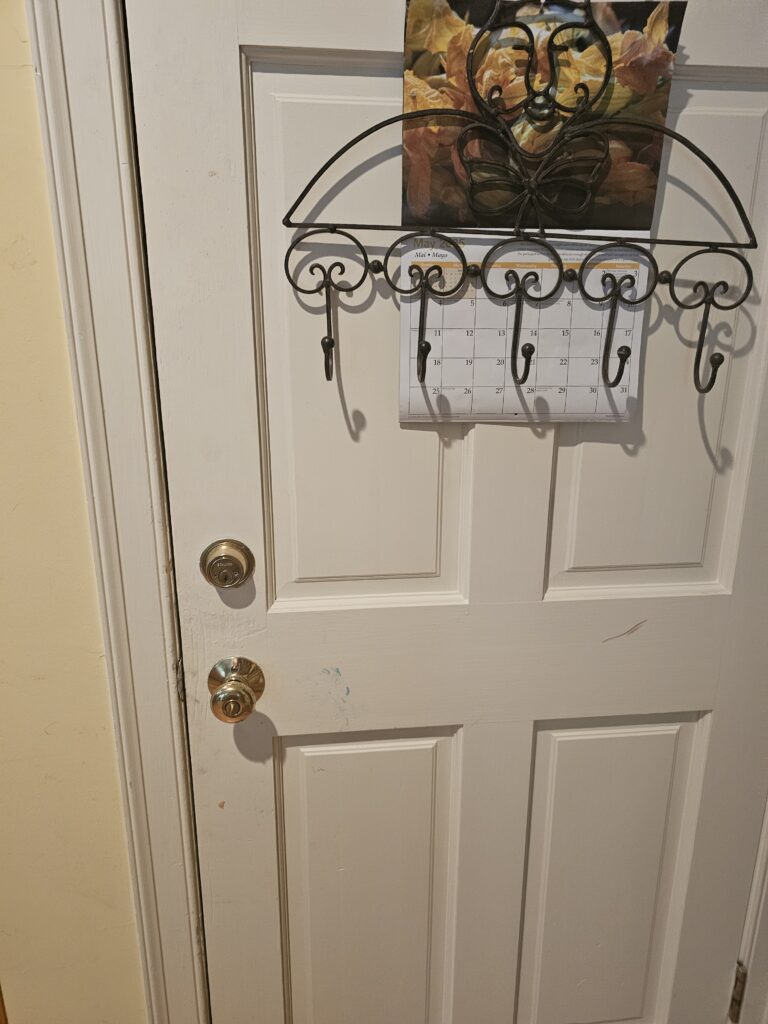 Laundry room door with two locks visible before rekey