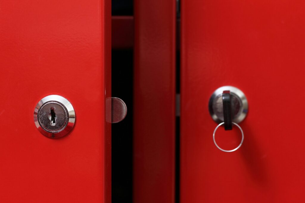 Red cabinet door