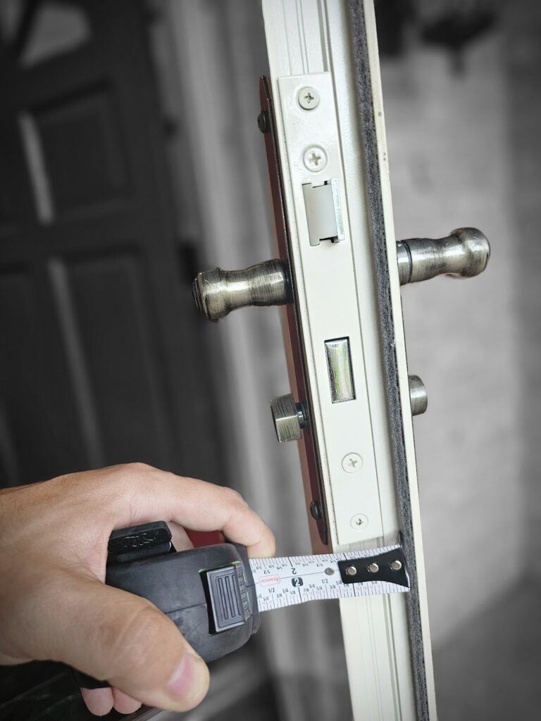Measuring storm door lock alignment before adjustment in Cordova, TN